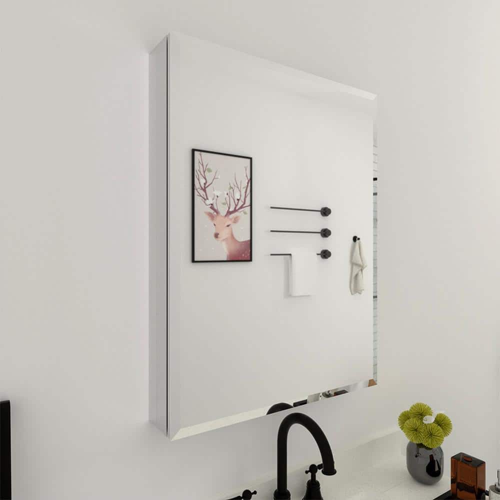 FAMYYT 23 in. W x 30 in. H Rectangular Silver Aluminum Alloy Recessed/Surface Mount Medicine Cabinet with Mirror