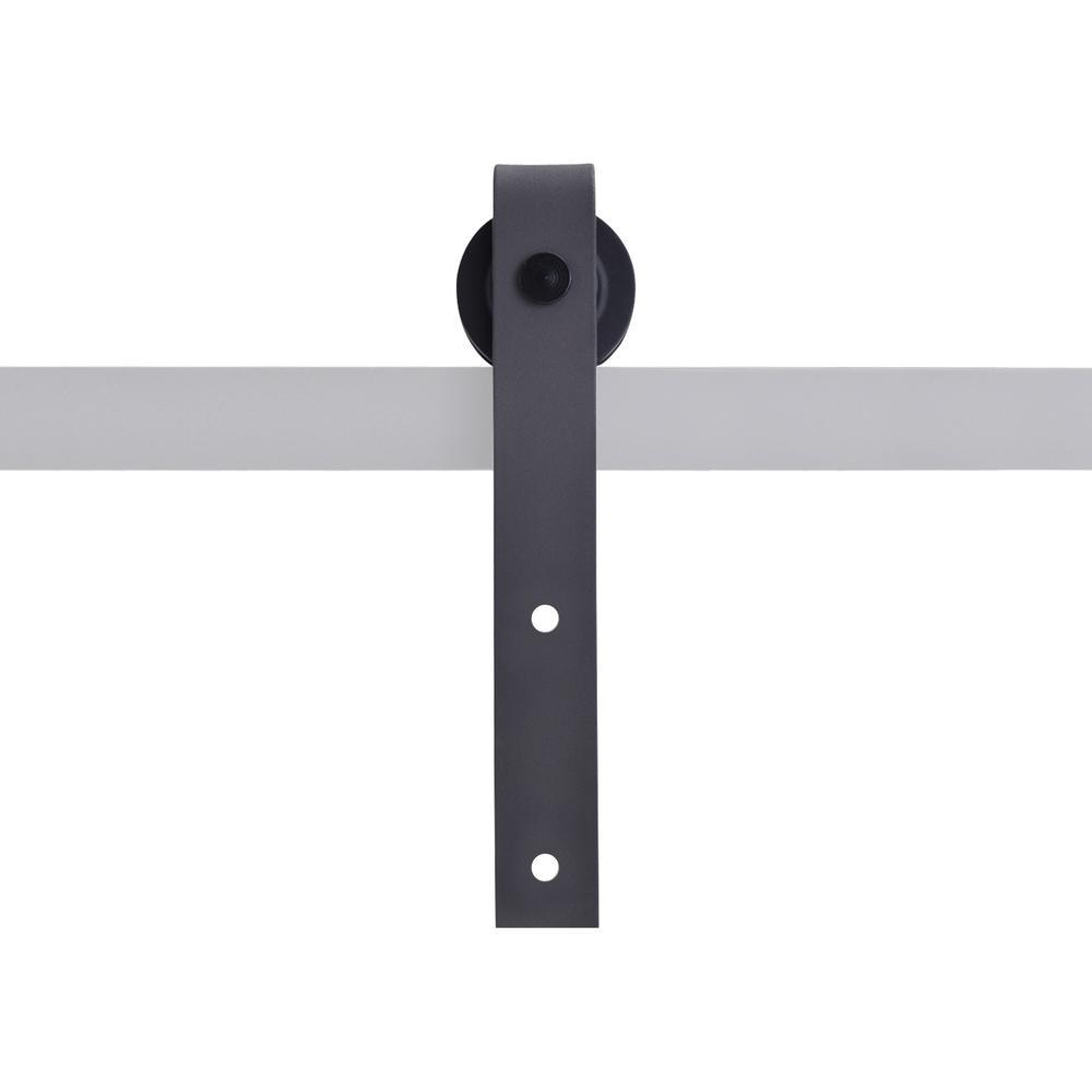 72 in. Black Classic Bent Strap Barn Style Sliding Door Track and Hardware Set - Super Arbor