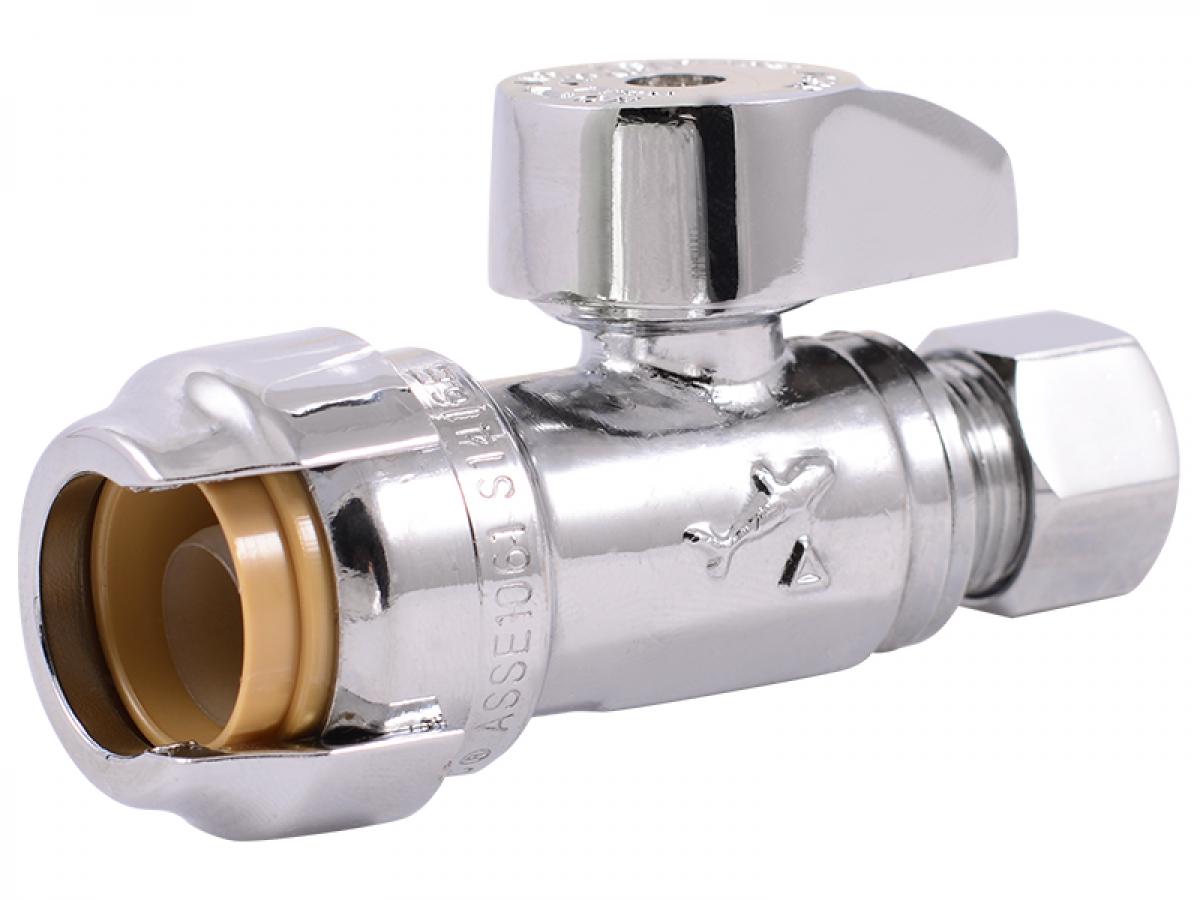 SharkBite Brass 1/2-in Push-to-Connect x 3/8-in OD Compression Quarter Turn Straight Valve