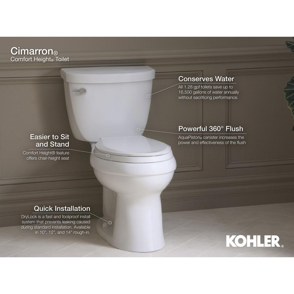 Cimarron Comfort Height 2-Piece 1.28 GPF Single Flush Round Toilet with AquaPiston Flush Technology in White - Super Arbor