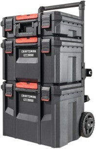 CRAFTSMAN TradeStack System Tower 22-in Black Plastic Wheels Lockable Tool Box & TradeStack System Black/Red Polyester 22.5-in Tool Bag