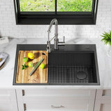 Kore Gunmetal 16-Gauge Stainless Steel PVD 33 in. Single Bowl Drop-In Workstation Kitchen Sink with Accessories