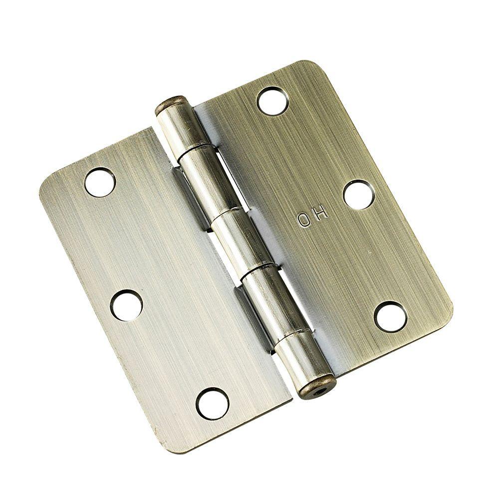 (2-Pack) 3-1/2 in. x 3-1/2 in. Brushed Nickel Full Mortise Butt Hinge with 1/4 in. Radius - Super Arbor