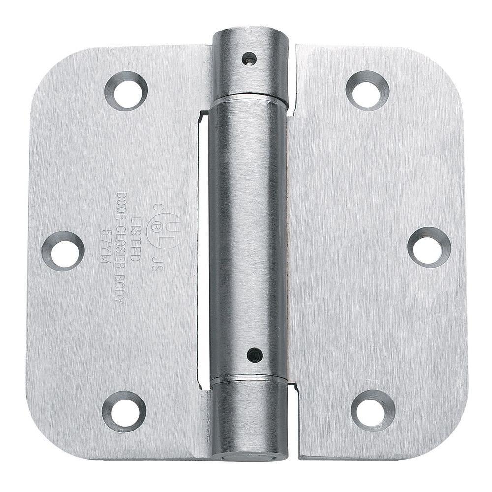 3.5 in. x 3.5 in. Satin Nickel Steel Spring Hinge with 5/8 in. Radius (Set of 2) - Super Arbor