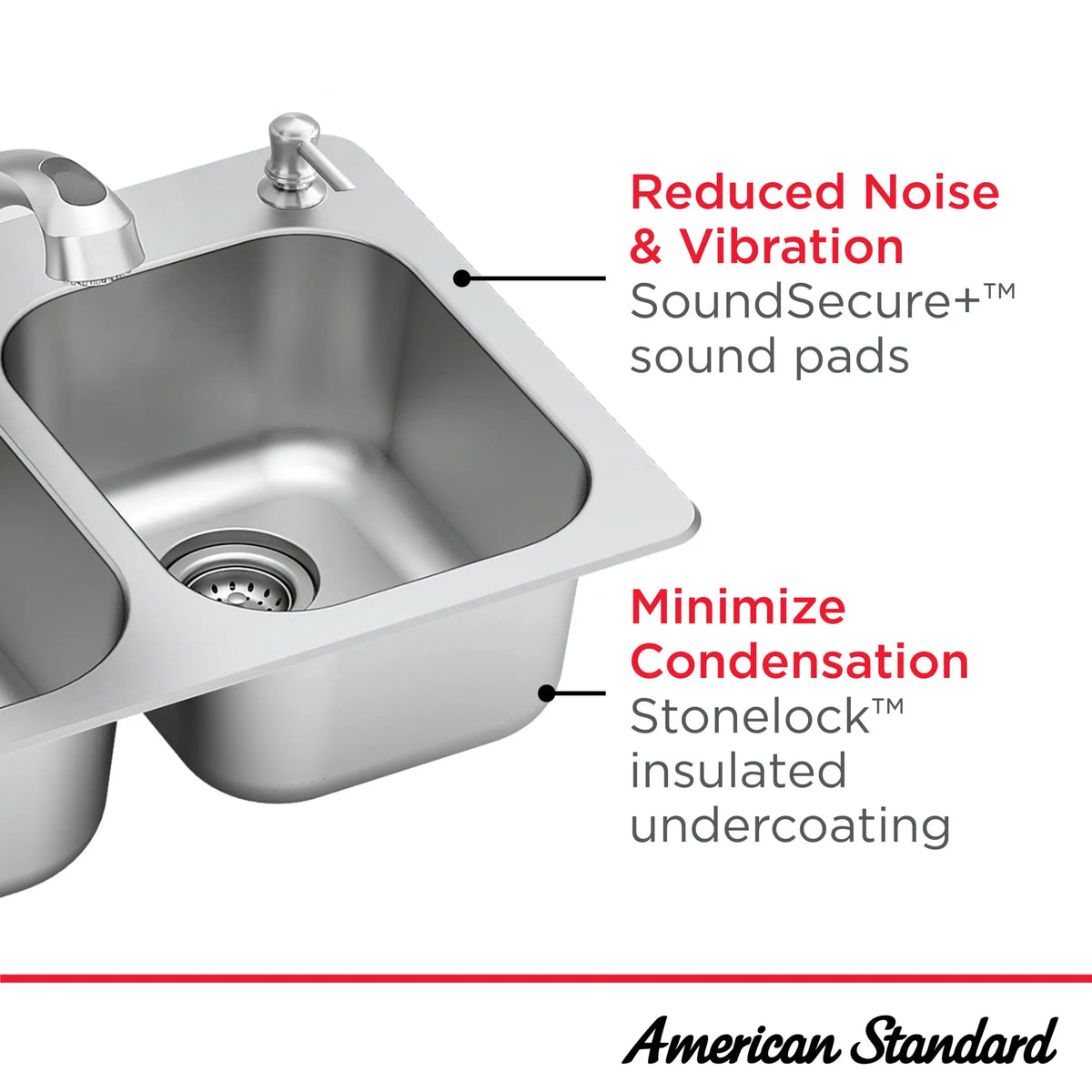 American Standard Sullivan 33-in x 22-in Stainless Steel Double Offset Bowl Drop-In 2-Hole Kitchen Sink All-in-One Kit with Faucet & Soap Dispenser