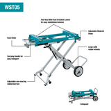 Makita WST05 Portable Rise Jobsite Miter Saw Stand, 46 in. Folded, 106-1/2 in. Extensions, 220 lb Capacity