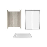 Passage 60 in. x 72 in. 3-Piece Glue-Up Alcove Shower Wall, Door and Base Kit with Left Hand Drain in Serene Marble - Super Arbor