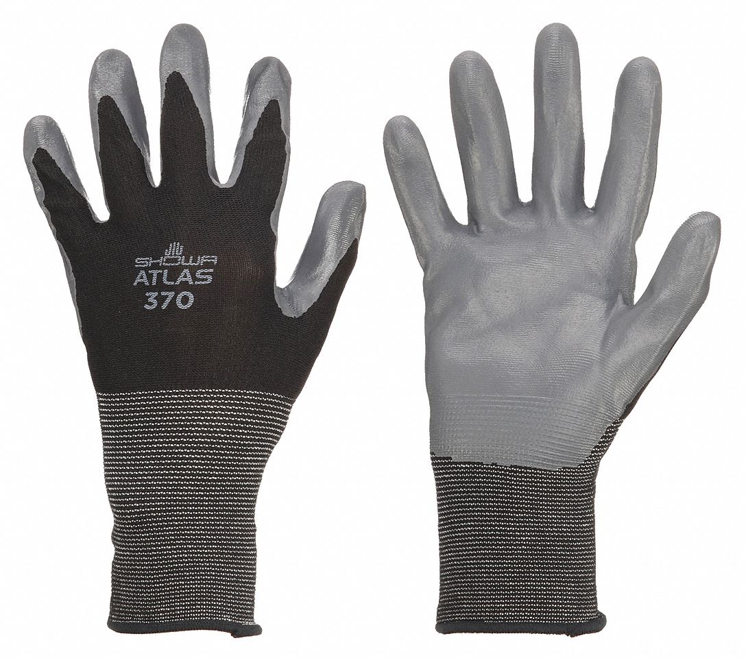 SHOWA 370B Nitrile Dipped Work Gloves, Small - Abrasion Level 4
