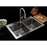 All-in-One Dual Mount Stainless Steel 33 in. 2-Hole 50/50 Double Bowl Kitchen Sink in Brushed Finish - Super Arbor