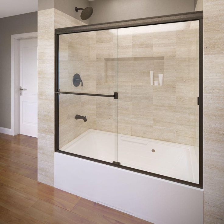 Classic 60 in. x 57 in. Clear Semi-Frameless Sliding Tub Door in Oil Rubbed Bronze
