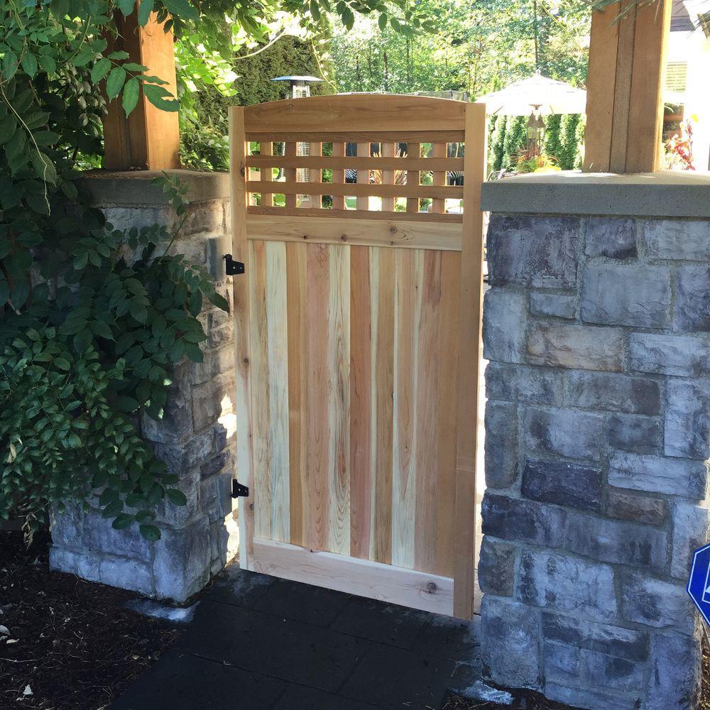3 ft. x 6 ft. Western Red Cedar Arch Top Checker Lattice Fence Gate - Super Arbor