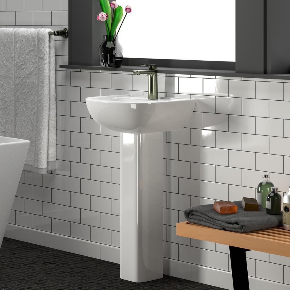 Compact 450 18 in. Pedestal Combo Bathroom Sink for 8 in. Widespread in White - Super Arbor