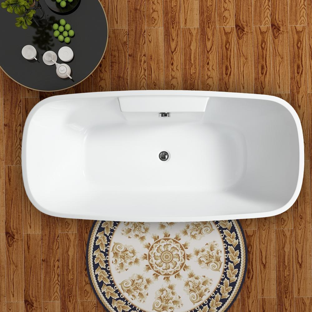 Toulon 59 in. Acrylic Flatbottom Freestanding Bathtub in White - Super Arbor