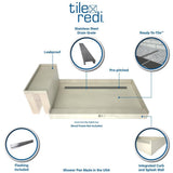 Base'N Bench 48 in. x 72 in. Single Threshold Shower Base and Bench Kit with Left Drain in Solid Brushed Nickel - Super Arbor
