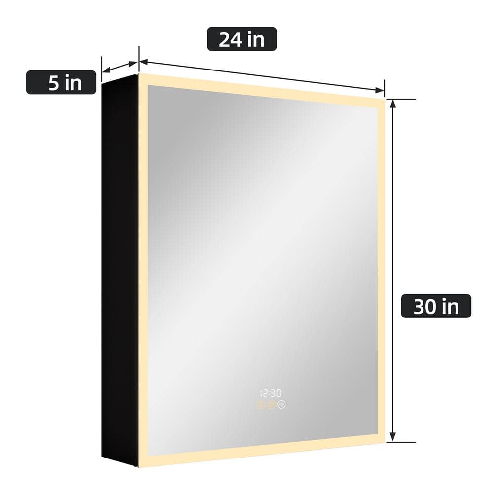 HBEZON Flora 24 in. W x 30 in. H Rectangular Aluminum LED Dimmable Medicine Cabinet with Mirror, Interior Lighting, Left Hinge