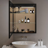 HBEZON Flora 24 in. W x 30 in. H Rectangular Aluminum LED Dimmable Medicine Cabinet with Mirror, Interior Lighting, Left Hinge