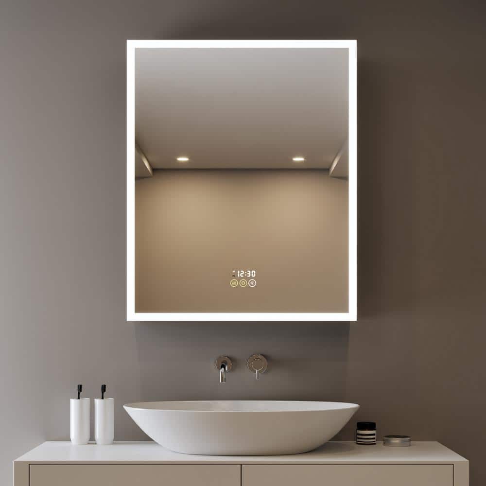 HBEZON Flora 24 in. W x 30 in. H Rectangular Aluminum LED Dimmable Medicine Cabinet with Mirror, Interior Lighting, Left Hinge