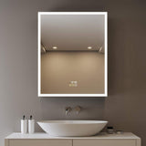 HBEZON Flora 24 in. W x 30 in. H Rectangular Aluminum LED Dimmable Medicine Cabinet with Mirror, Interior Lighting, Left Hinge