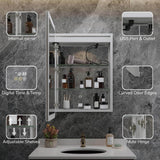 HBEZON Artemis 24 in. W x 36 in. H Small Rectangular Aluminum Rounded Edge Dimmable Medicine Cabinet with Mirror, Left Hinge