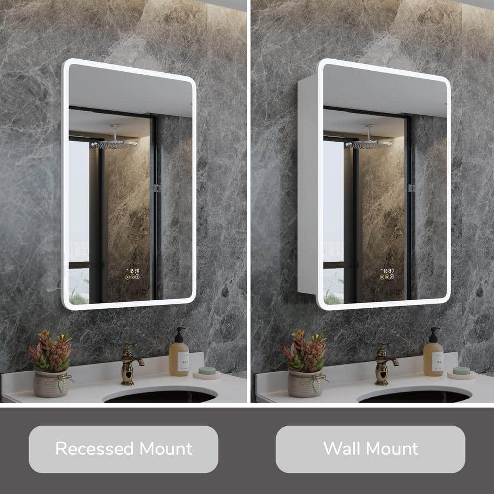 HBEZON Artemis 24 in. W x 36 in. H Small Rectangular Aluminum Rounded Edge Dimmable Medicine Cabinet with Mirror, Left Hinge