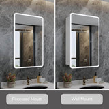 HBEZON Artemis 24 in. W x 36 in. H Small Rectangular Aluminum Rounded Edge Dimmable Medicine Cabinet with Mirror, Left Hinge