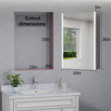 HBEZON Eos 24 in. W x 36 in. H Rectangular Aluminum Surface/Recessed Medicine Cabinet with Mirror and Light, Left Hinge