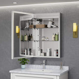 HBEZON Eos 24 in. W x 36 in. H Rectangular Aluminum Surface/Recessed Medicine Cabinet with Mirror and Light, Left Hinge