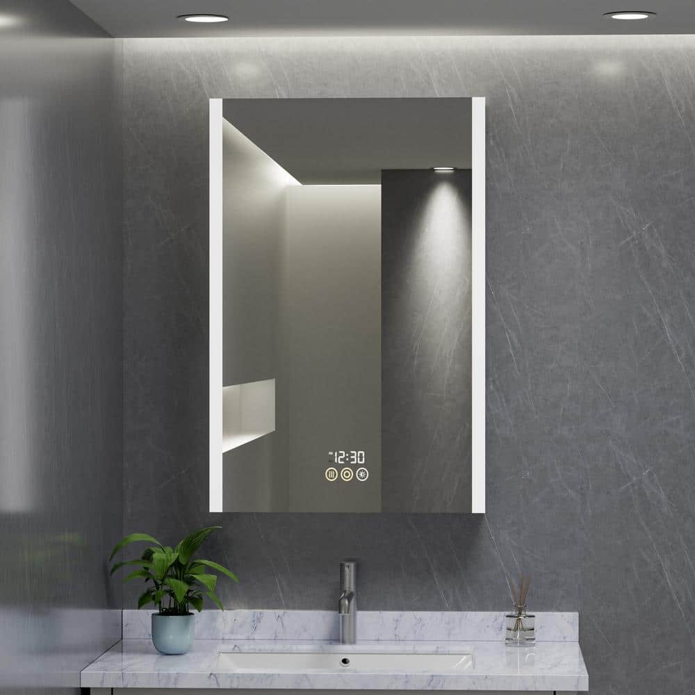 HBEZON Eos 24 in. W x 36 in. H Rectangular Aluminum Surface/Recessed Medicine Cabinet with Mirror and Light, Left Hinge