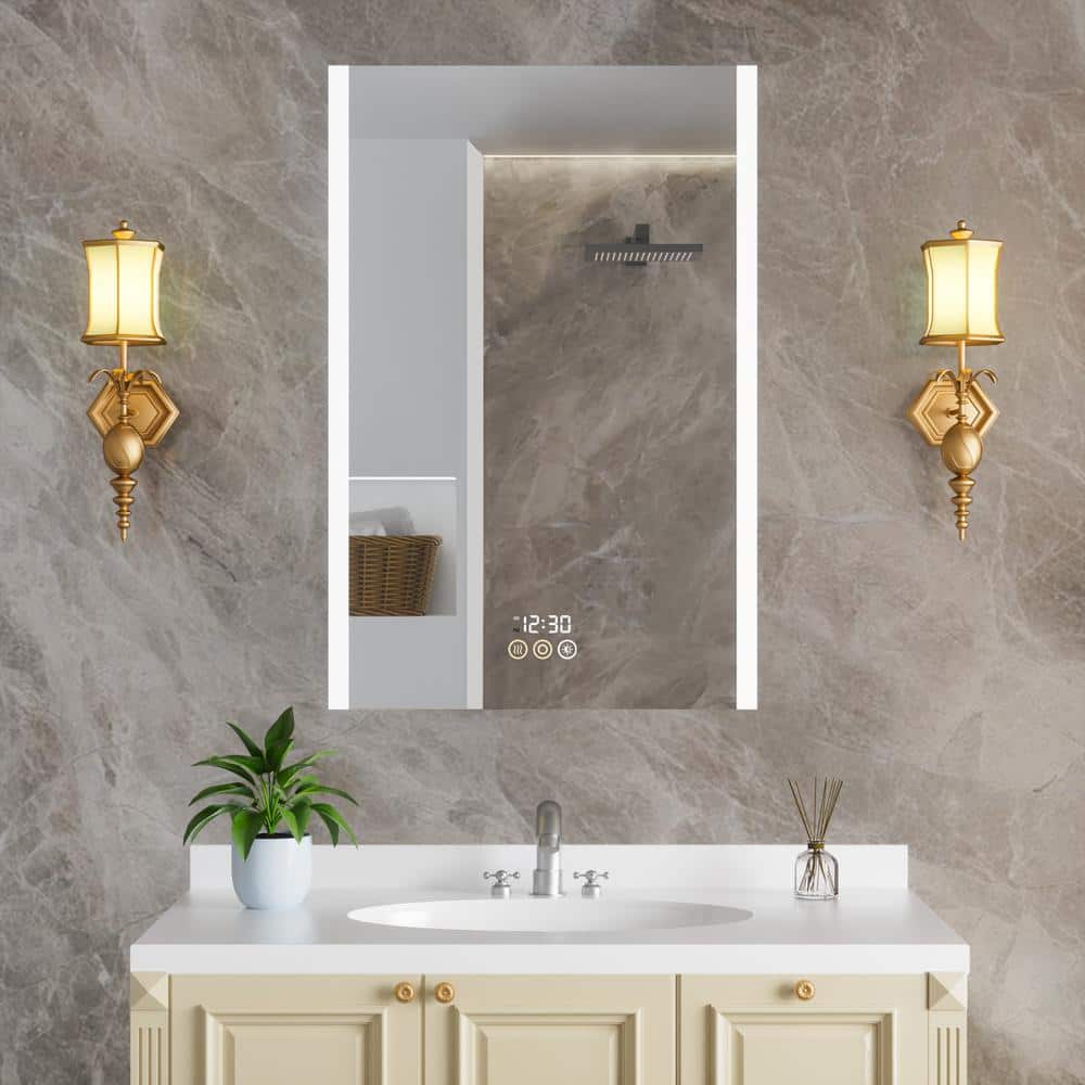 HBEZON Rina 24 in. W x 36 in. H Rectangular Aluminum Surface/Recessed Medicine Cabinet with Mirror and Light for Bathroom