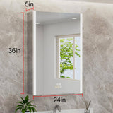 HBEZON Rina 24 in. W x 36 in. H Rectangular Aluminum Surface/Recessed Medicine Cabinet with Mirror and Light for Bathroom