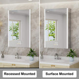 HBEZON Rina 24 in. W x 36 in. H Rectangular Aluminum Surface/Recessed Medicine Cabinet with Mirror and Light for Bathroom