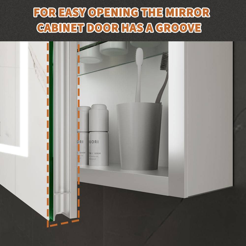GroGro Glare 24 in. W x 30 in. H Rectangular Aluminum Recessed/Surface Mount Left Open Medicine Cabinet with Mirror LED