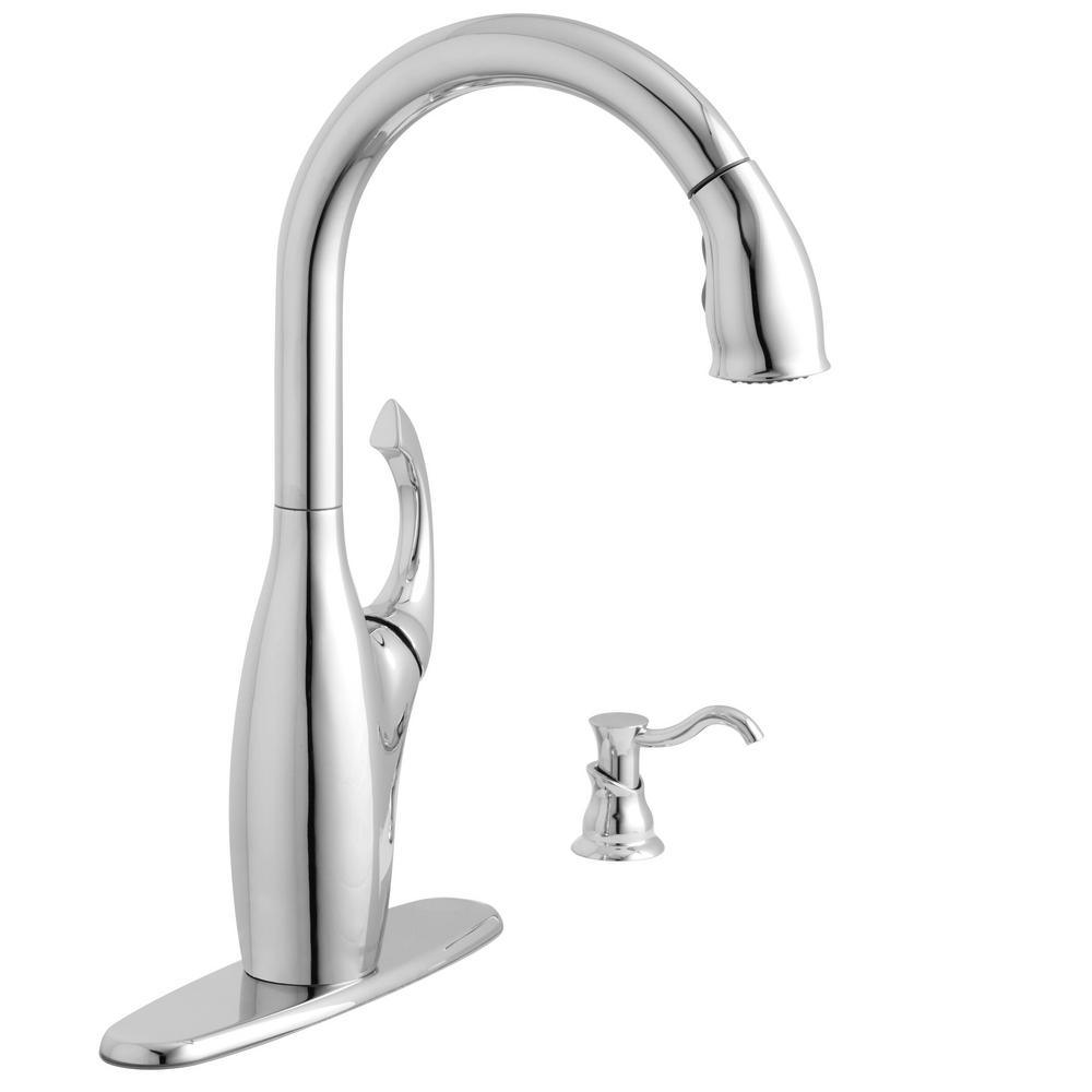 Contemporary Single-Handle Pull-Down Sprayer Kitchen Faucet with Soap Dispenser in Mediterranean Bronze - Super Arbor