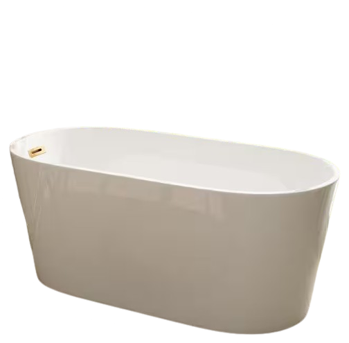 59 in. x 27.6 in. Soaking Bathtub with Side Drain in White/Golden