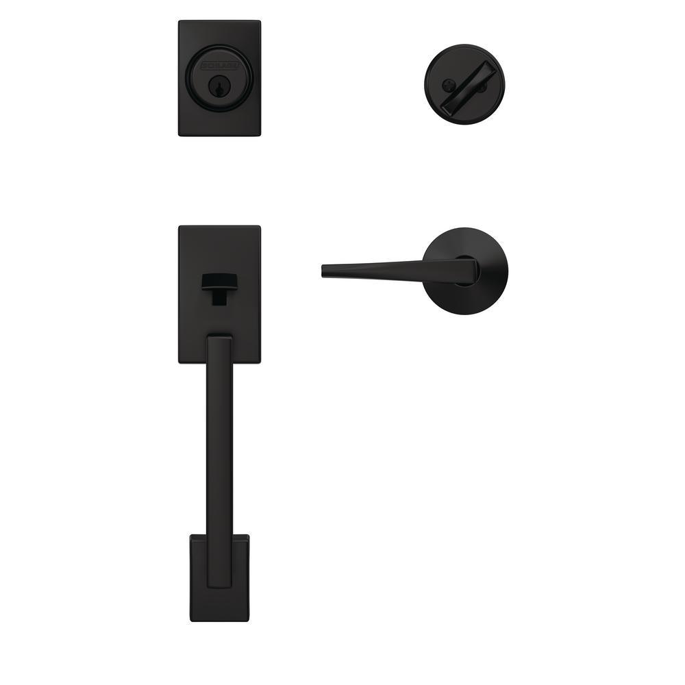 Custom Century Matte Black Single Cylinder Handleset with Eller Door Lever and Kinsley Trim - Super Arbor