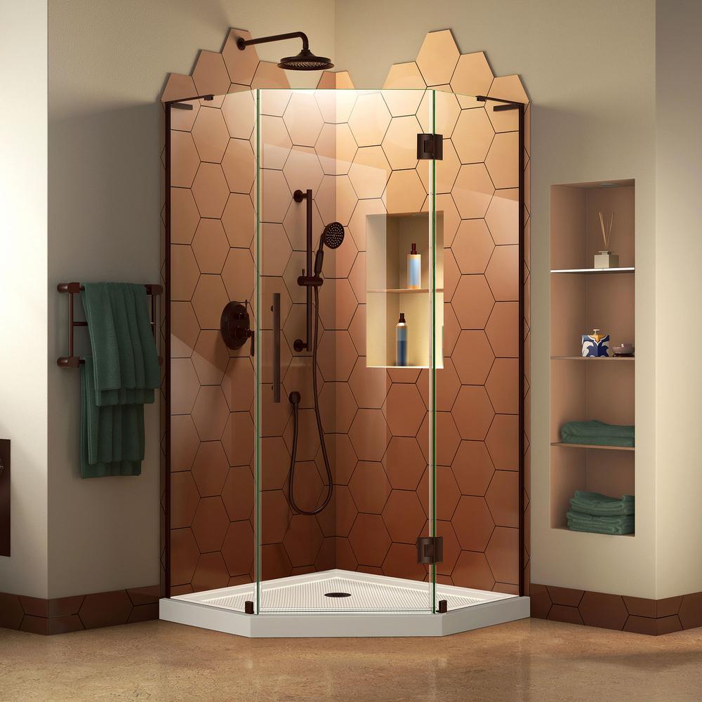 Prism Plus 38 in. x 38 in. x 74.75 in. Semi-Frameless Neo-Angle Hinged Shower Enclosure in Brushed Nickel with Base - Super Arbor