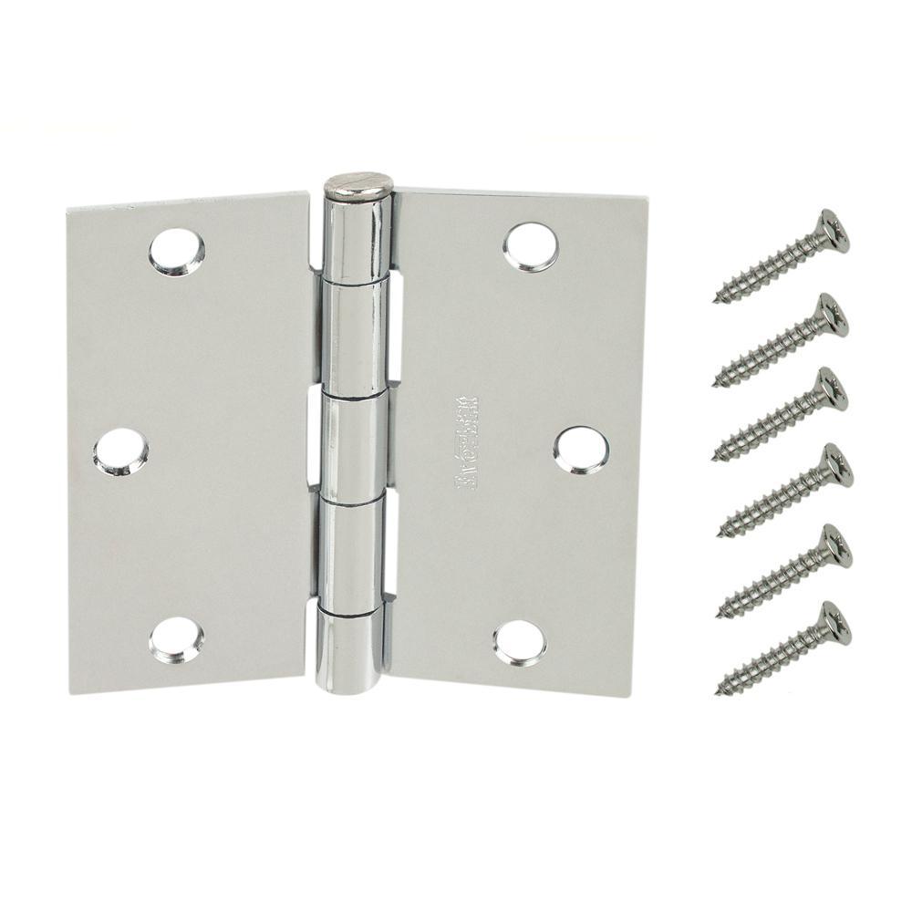 3-1/2 in. Chrome Square Corner Door Hinge - Super Arbor