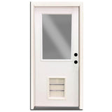 Steves & Sons Premium Half Lite Primed White Steel Back Door, 32 in., Left-Hand Inswing, Extra-Large Pet Door