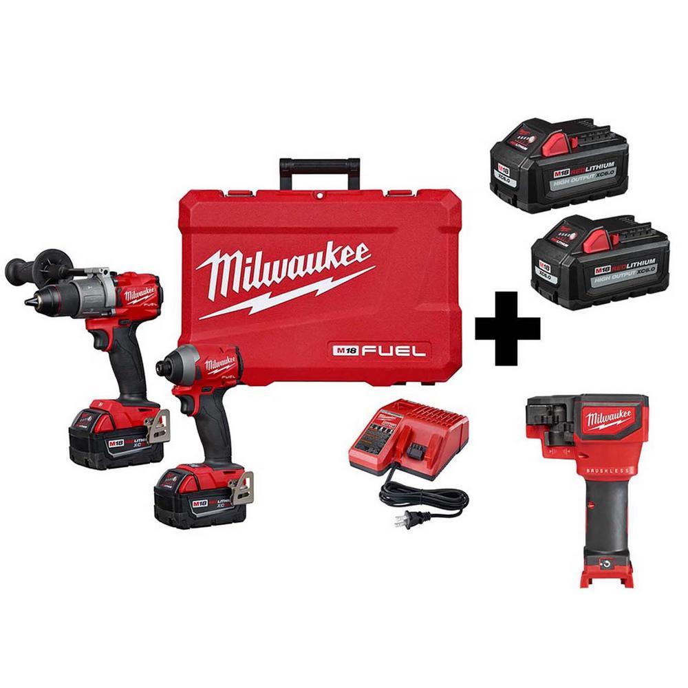 M18 FUEL 18-Volt Lithium-Ion Brushless Cordless Hammer Drill/Threaded Rod Cutter/ Impact Driver w/ 4-Batteries - Super Arbor