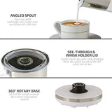 8.1 oz. White Stainless Steel Electric Milk Frother 3 in 1-Warming, Heating and Frothing, See-Through Lid Plus Whisks