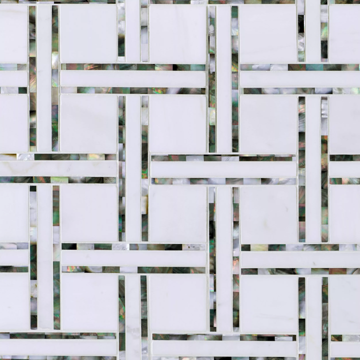 Tahitian Mother of Pearl Dolomite Basketweave Marble Mosaic