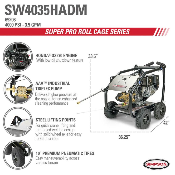 Simpson Super Pro Roll-Cage 4000 PSI at 3.5 GPM HONDA GX270 Cold Water Professional Gas Pressure Washer