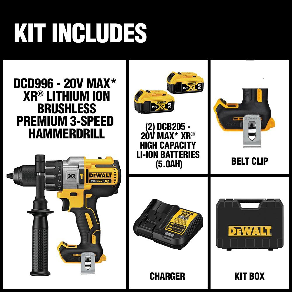 20-Volt MAX XR Lithium-Ion Cordless Premium Brushless Hammer Drill with (2) Batteries 5.0Ah, Charger and Hard Case - Super Arbor