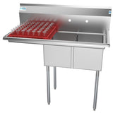Freestanding Stainless Steel 43 in. 2-Hole Double Bowl Commercial Kitchen Sink