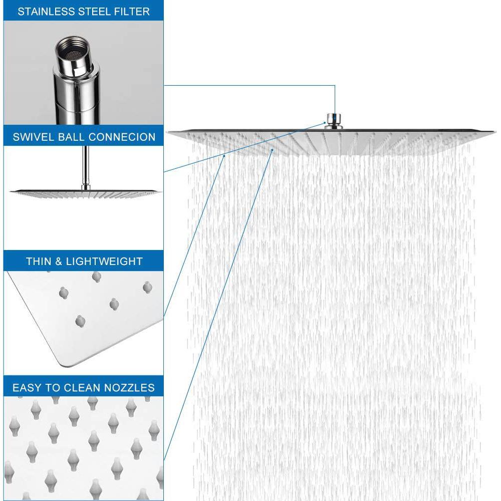 3-Spray Patterns 16 in. Ceiling Mount Rainfall Fixed Shower Head in Brushed Nickel - Super Arbor