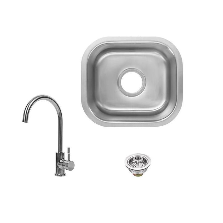 All-In-One Undermount 18-Gauge Stainless Steel 15 in. 0-Hole Single Bowl Bar Sink with Gooseneck Kitchen Faucet