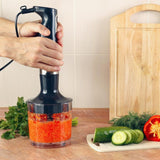 6-Speed 4-in-1 Black Immersion Blender with Chopper and Whisk Attachment