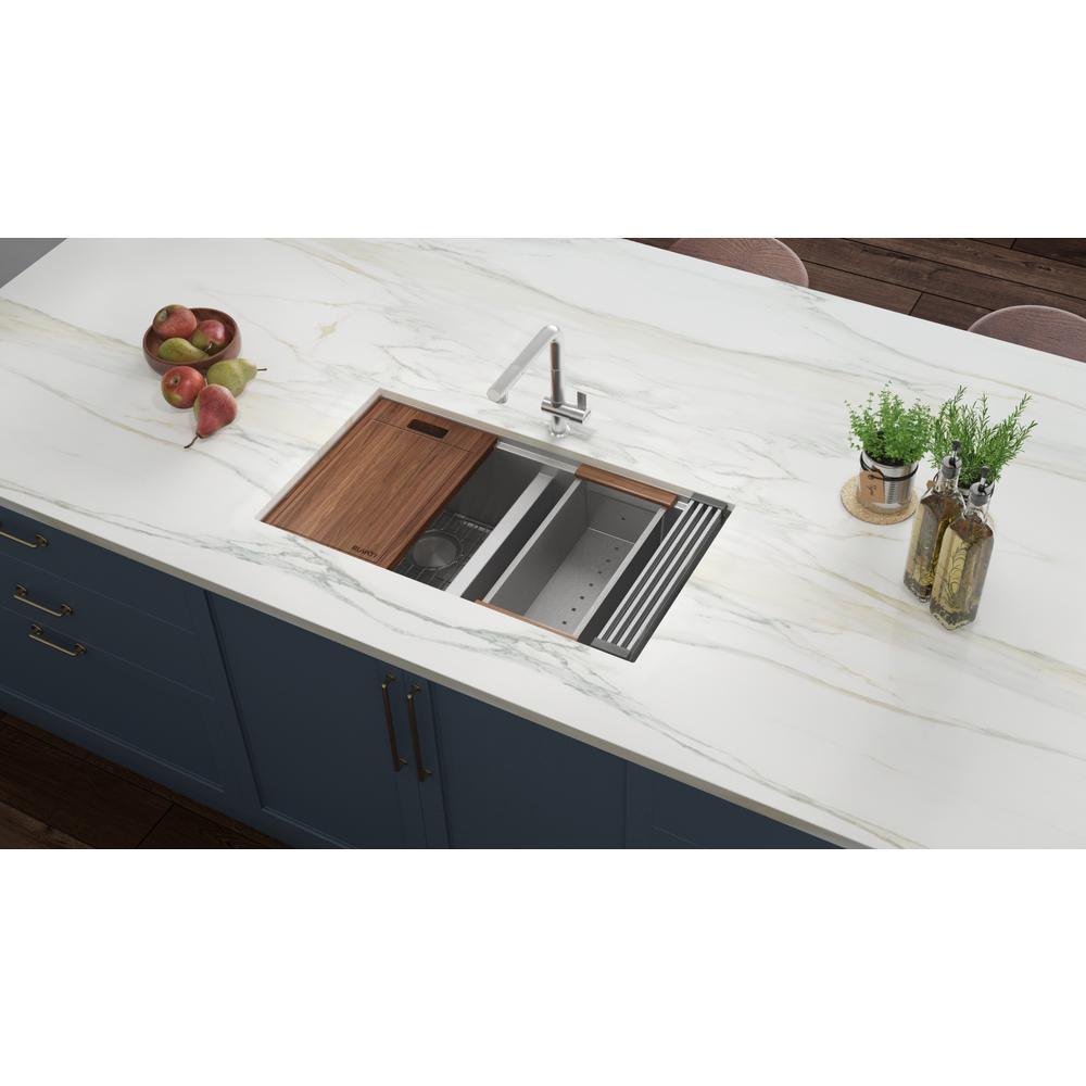 33 in. Workstation Ledge 60/40 Double Bowl Undermount 16-Gauge Stainless Steel Kitchen Sink - Super Arbor