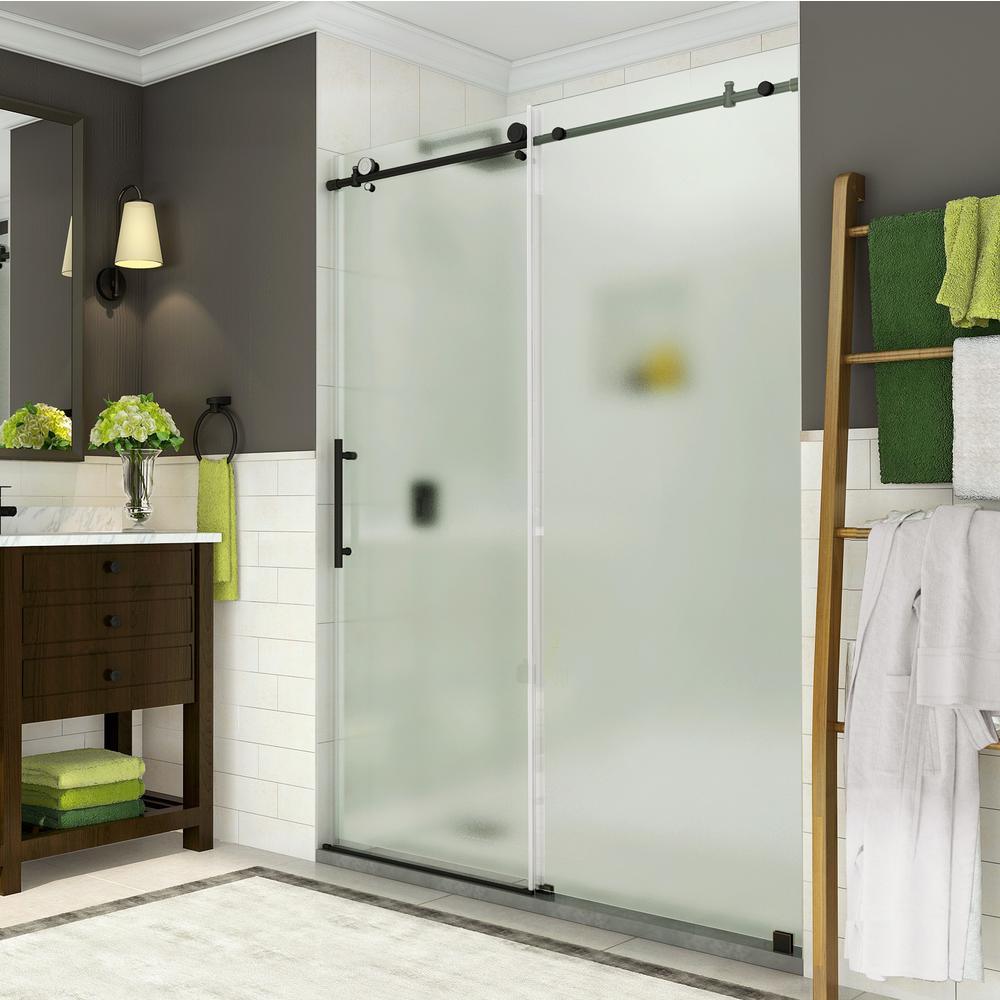 Coraline 56 in. to 60 in. x 76 in. Frameless Sliding Shower Door in Matte Black - Super Arbor