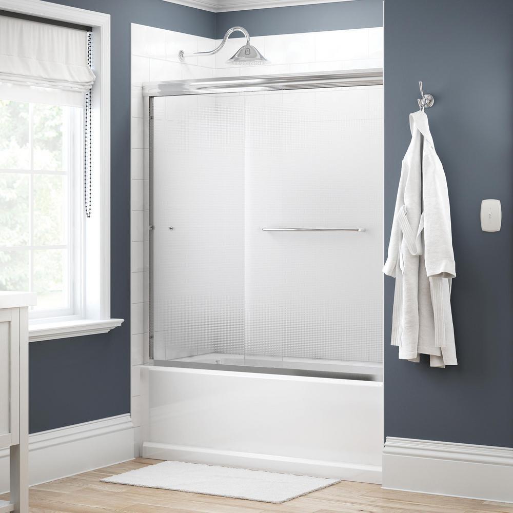 Simplicity 60 in. x 58-1/8 in. Semi-Frameless Traditional Sliding Bathtub Door in Nickel with Tranquility Glass - Super Arbor